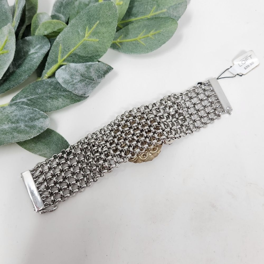 LOFT Rhinestone Flower Metal Chain Magnetic Bracelet NWT - Picture 7 of 10